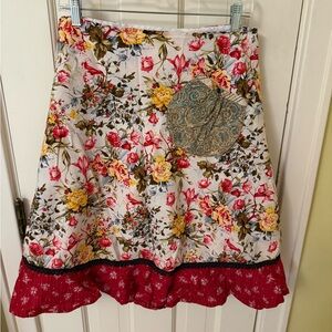 Matilda Jane White Floral A-Line Skirt with Red Ruffle